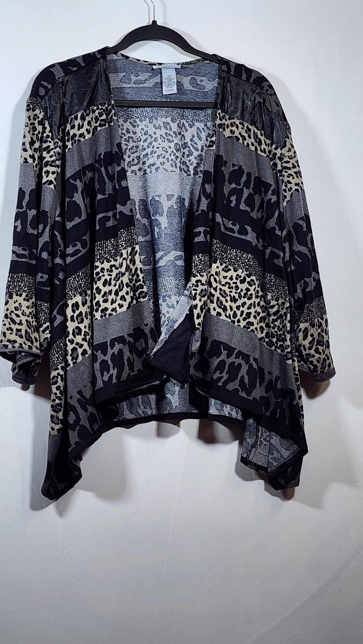 Women's 4X Leopard-Print 3/4-Sleeve Open-Front Kimono