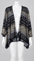 Women's 4X Leopard-Print 3/4-Sleeve Open-Front Kimono