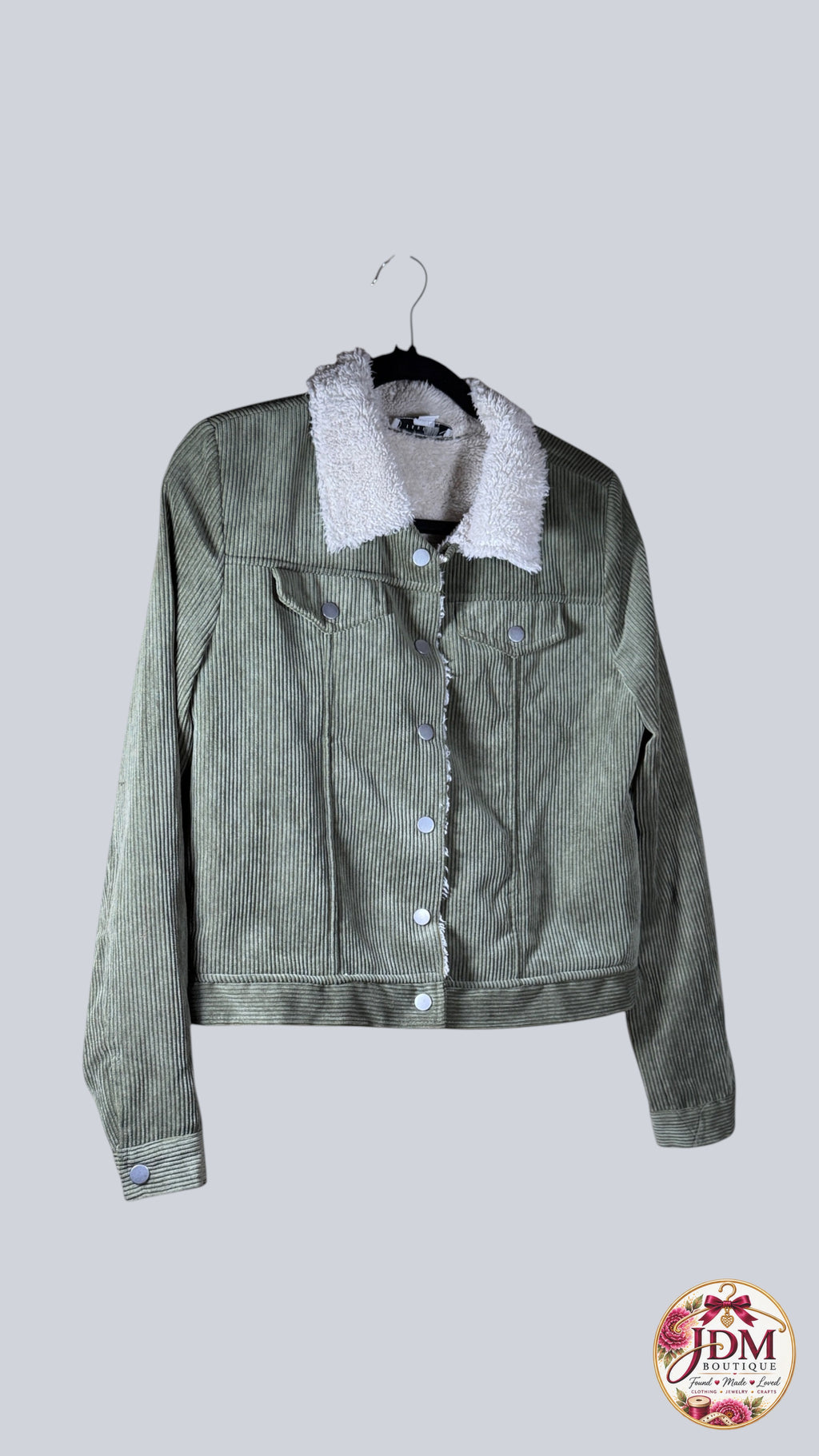 Favlux Medium Olive Green Corduroy Jacket with White Sherpa Lining - Image 2