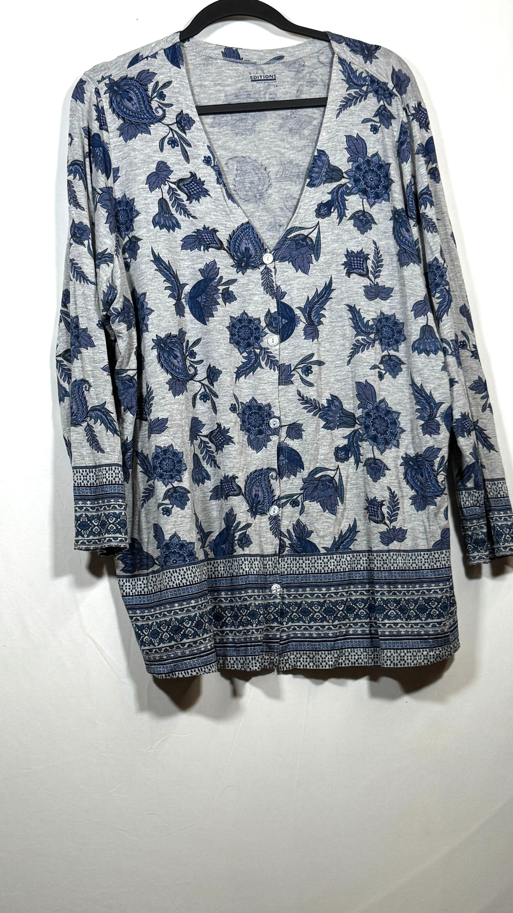 Basic Editions Women's 2X Floral Cotton-Polyester Long Sleeve Shirt - Image 1
