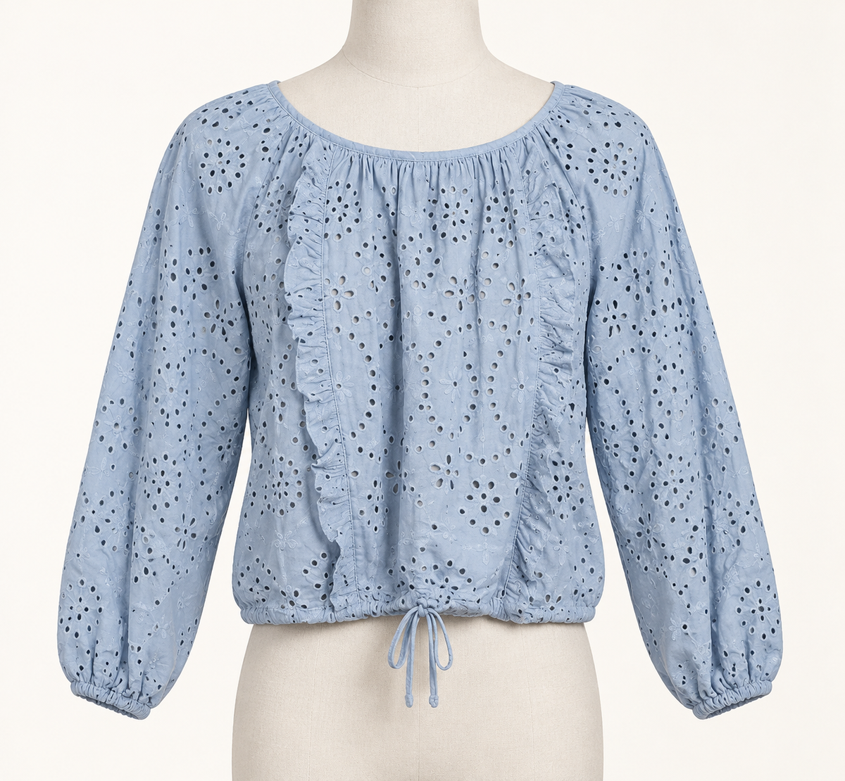 Joie Women's XS Eyelet Long Sleeve Blouse with Drawstring Hem - Image 1