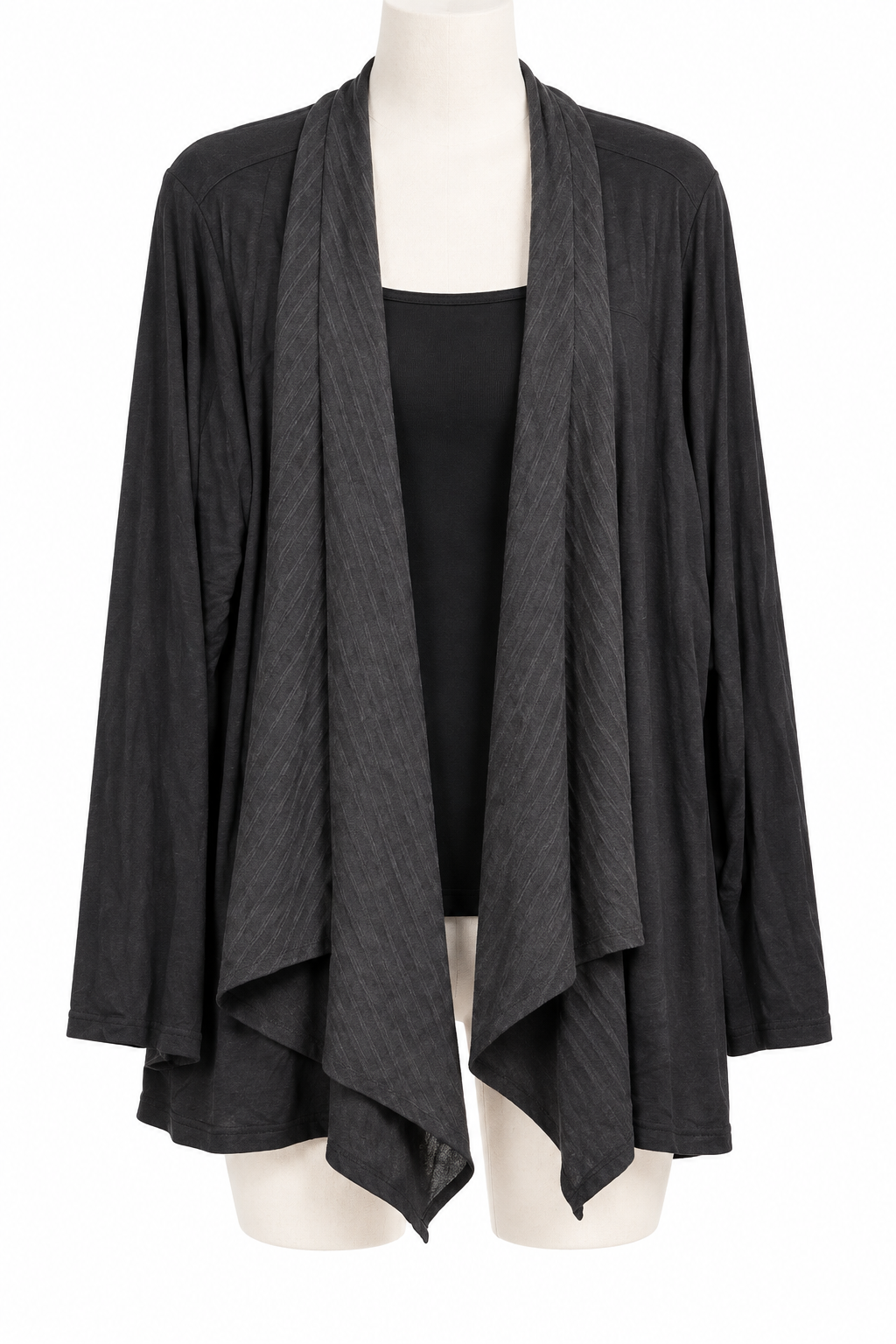 Women's Viscose-Spandex Open-Front Long Sleeve Asymmetric Cardigan - Image 1