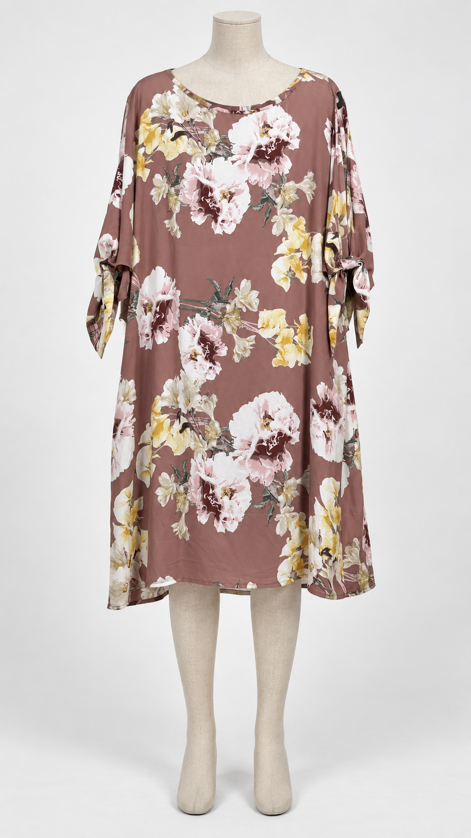 New York & Company Women's XXL Floral 3/4-Sleeve Dress with Tie Detail - Image 1
