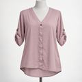 SHEIN Curve Women's 1XL Button-Front 3/4-Sleeve Blouse - Image 1