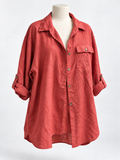 Women's 22W Oversized Linen-Blend Long Sleeve Button-Down Shirt - Image 1