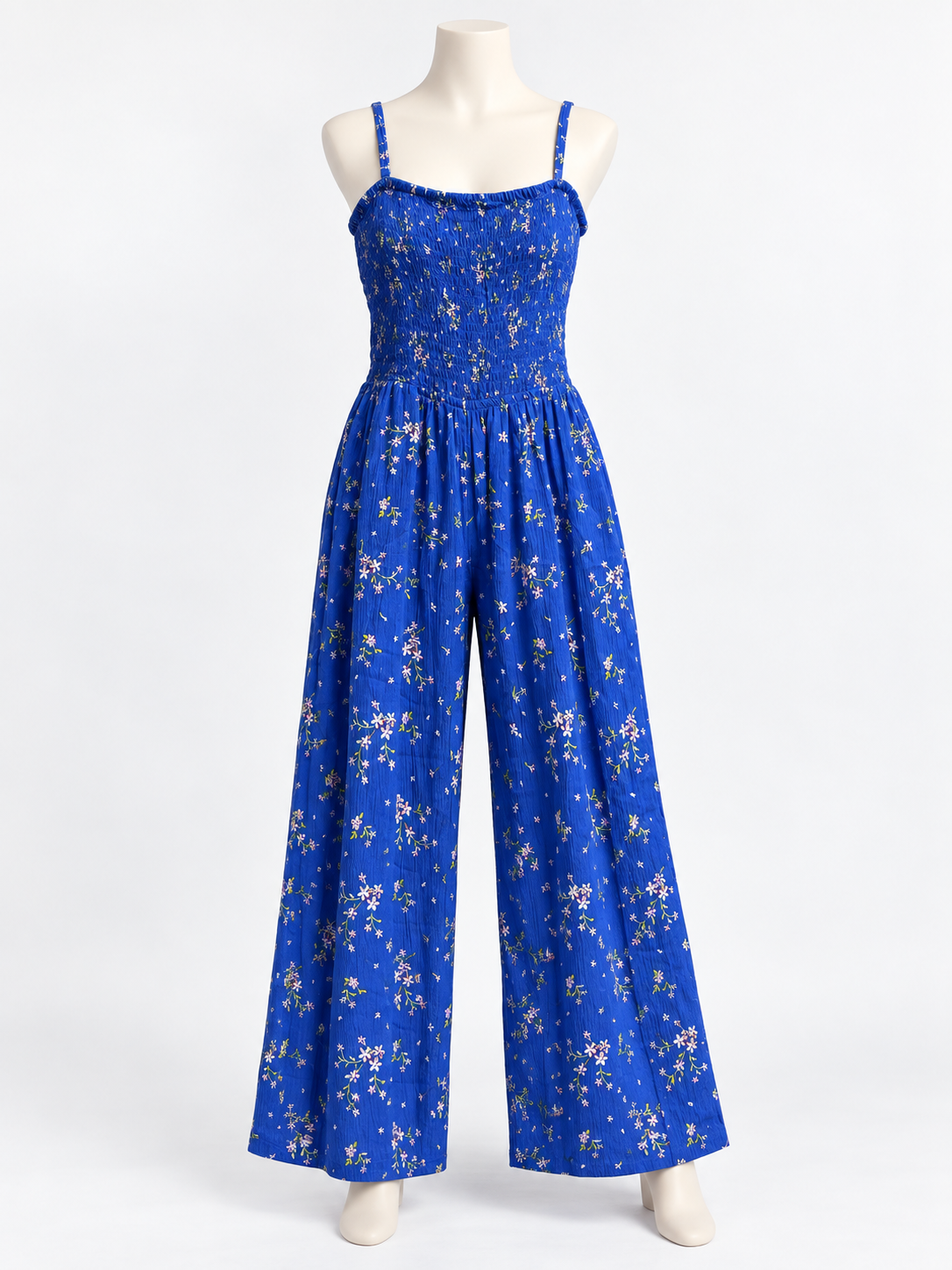 Women's Small Floral Crinkle-Texture Spaghetti-Strap Jumper - Image 1