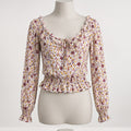 Ardene Women's Small Floral Long Sleeve Ruffle-Trim Blouse - Image 1