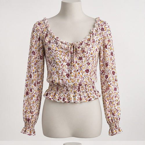Ardene Women's Small Floral Long Sleeve Ruffle-Trim Blouse - Image 1