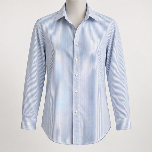 Lands' End Mens Shirt Size 16 Blue White Stripe Cotton Polyester Blend - Image 1