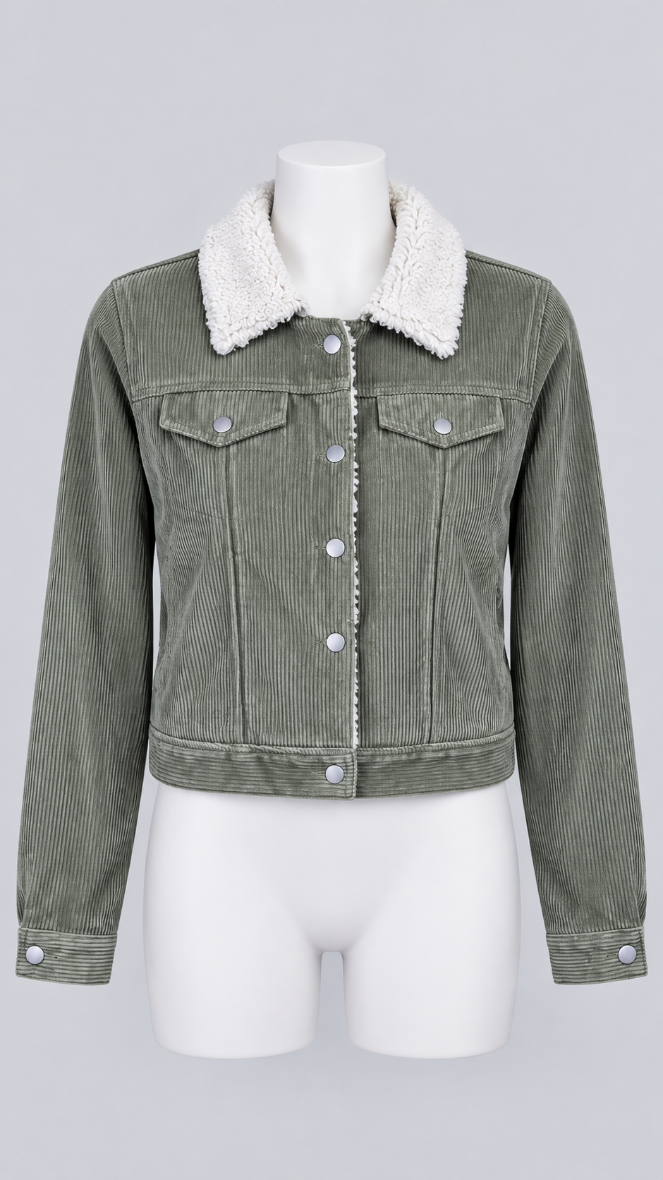 Favlux Medium Olive Green Corduroy Jacket with White Sherpa Lining - Image 1