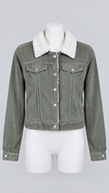 Favlux Medium Olive Green Corduroy Jacket with White Sherpa Lining - Image 1