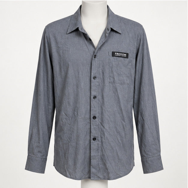 Freedom Gray Long Sleeve Button-Up Shirt Lightweight Casual - Image 7