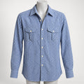 Mens Med Blue Checkered Long Sleeve Button Down Shirt Cotton - Image 1