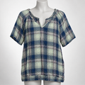 Women's One Size Plaid Puff-Sleeve Elastic-Neckline Blouse - Image 1