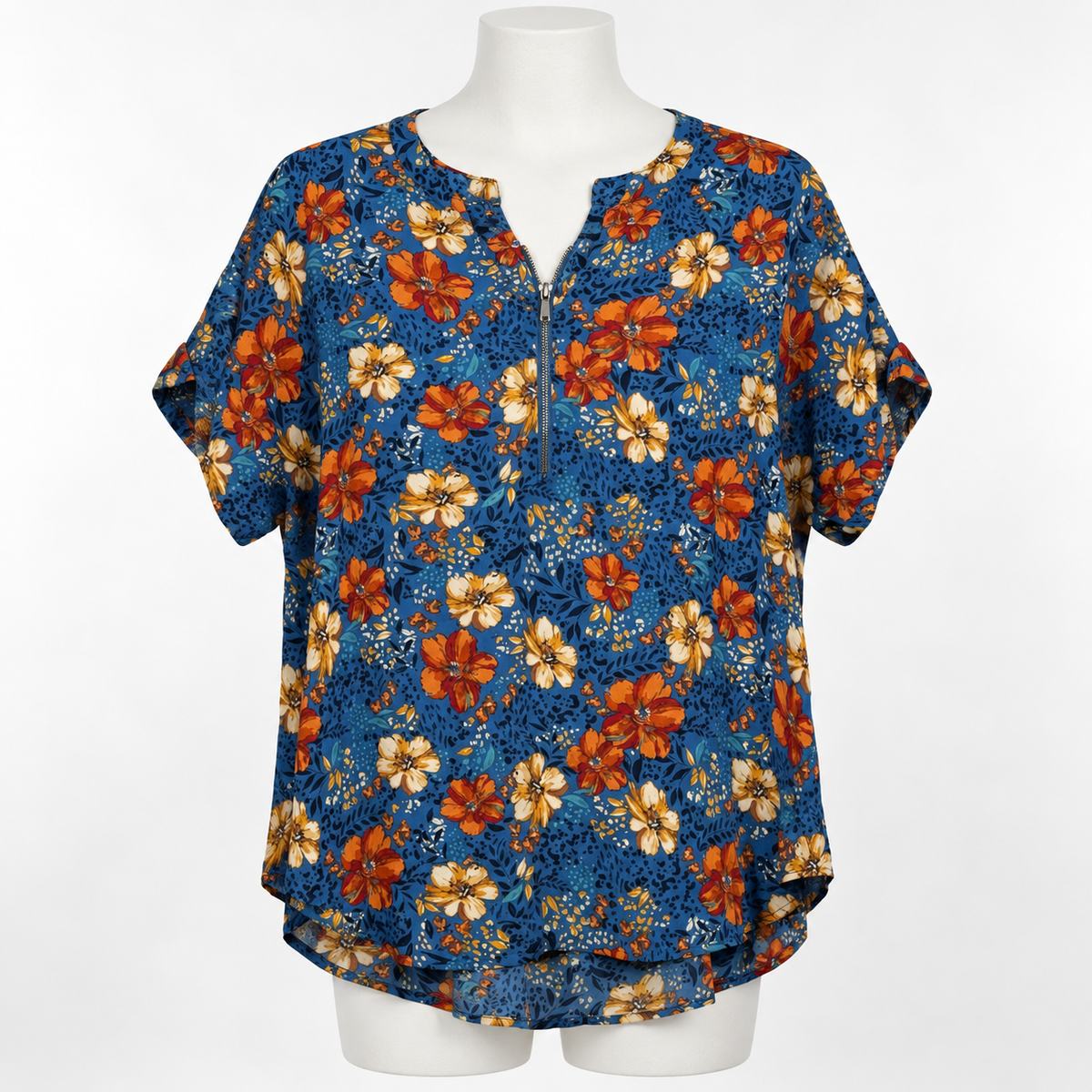 Maurices Women's XL Floral Blouse with Front Zipper Detail - Image 1