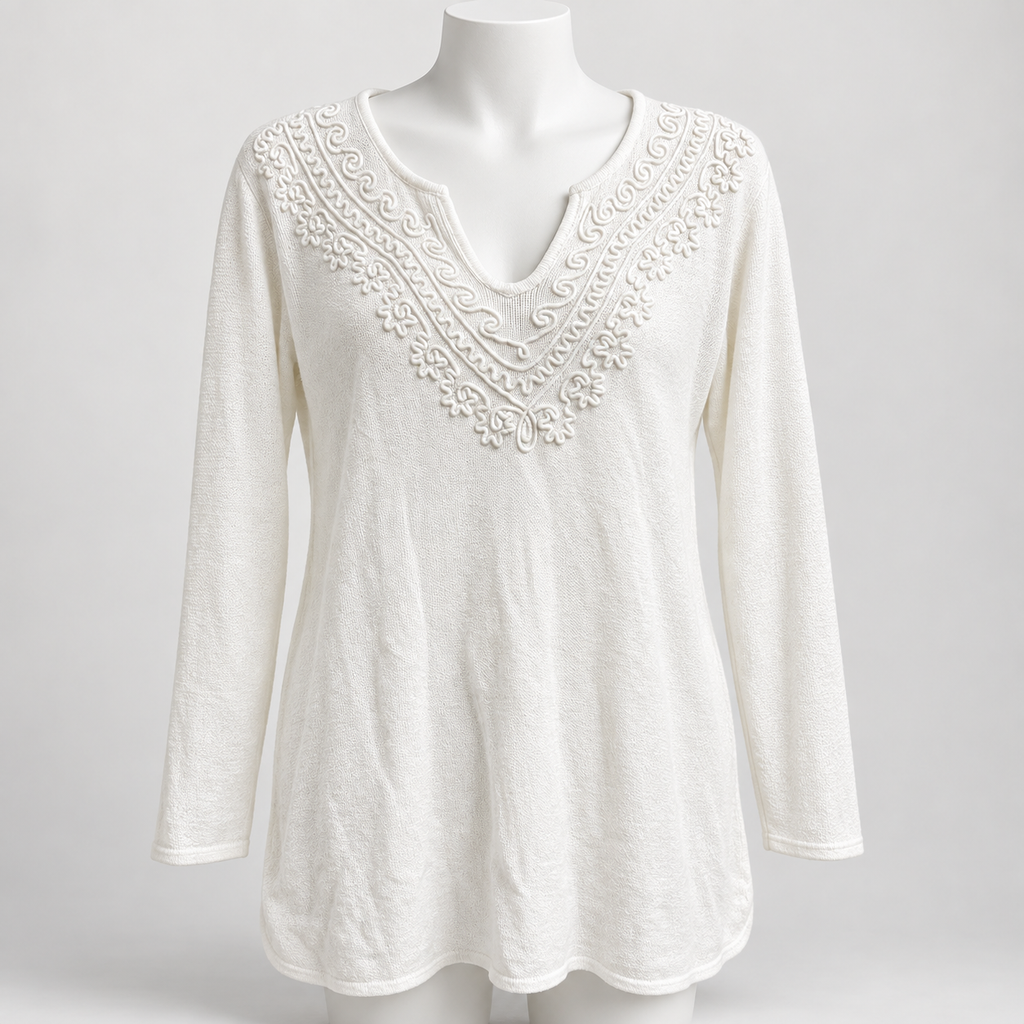 Women's 3X Cotton Long Sleeve Embroidered Floral Blouse - Image 1