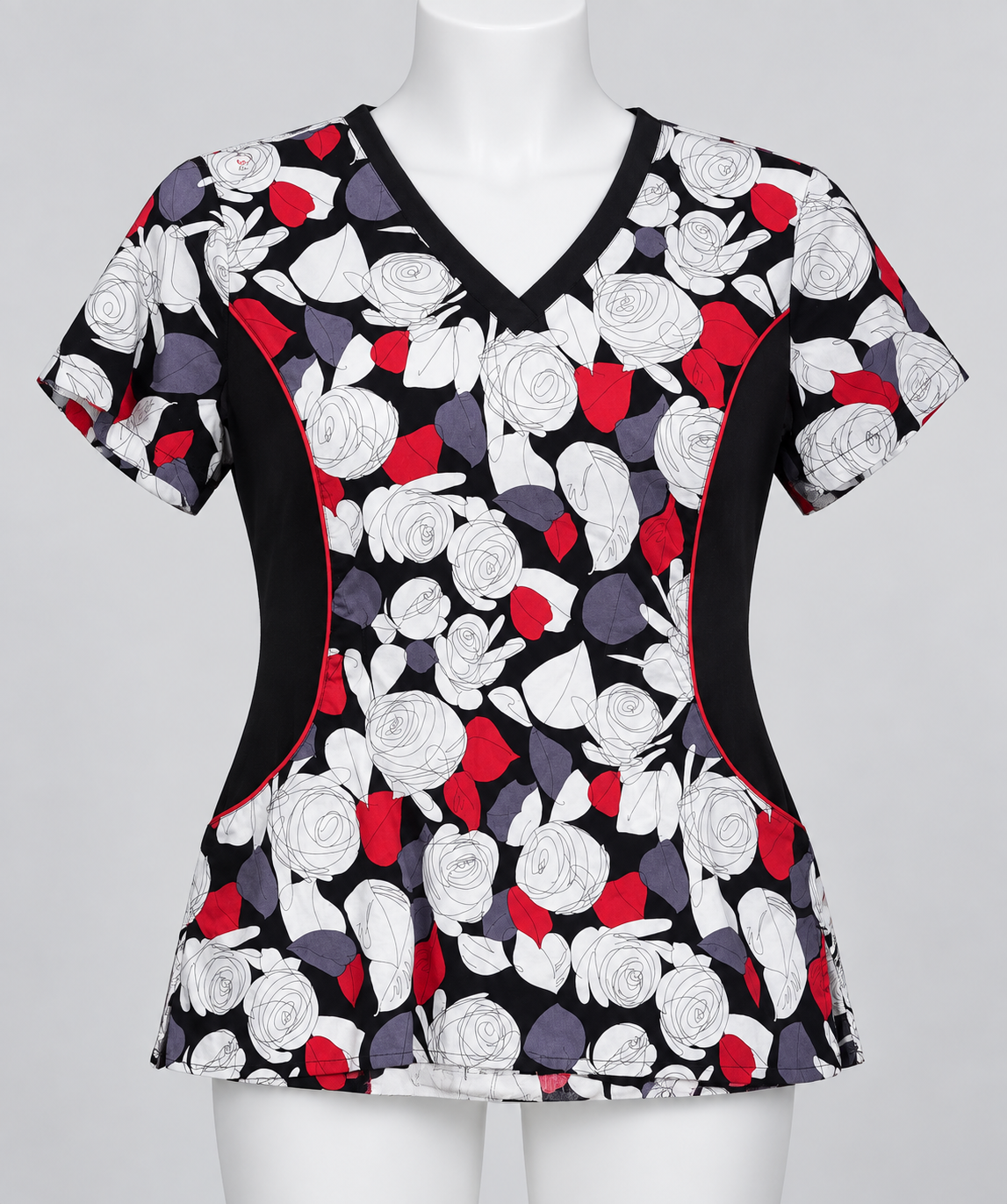 Women's Floral-Print V-Neck Scrub Top Medical Uniform 013 - Image 1