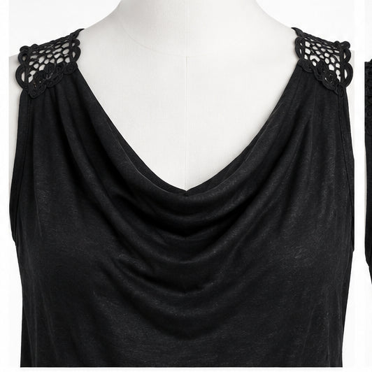Women's One Size Draped-Neck Sleeveless Top with Crochet Floral Accent 014 - Image 2