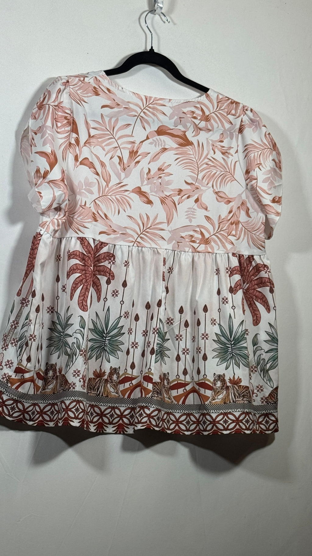 XL Polyester Tropical Leaf Print Button Front Short Sleeve Blouse 528 - Image 3