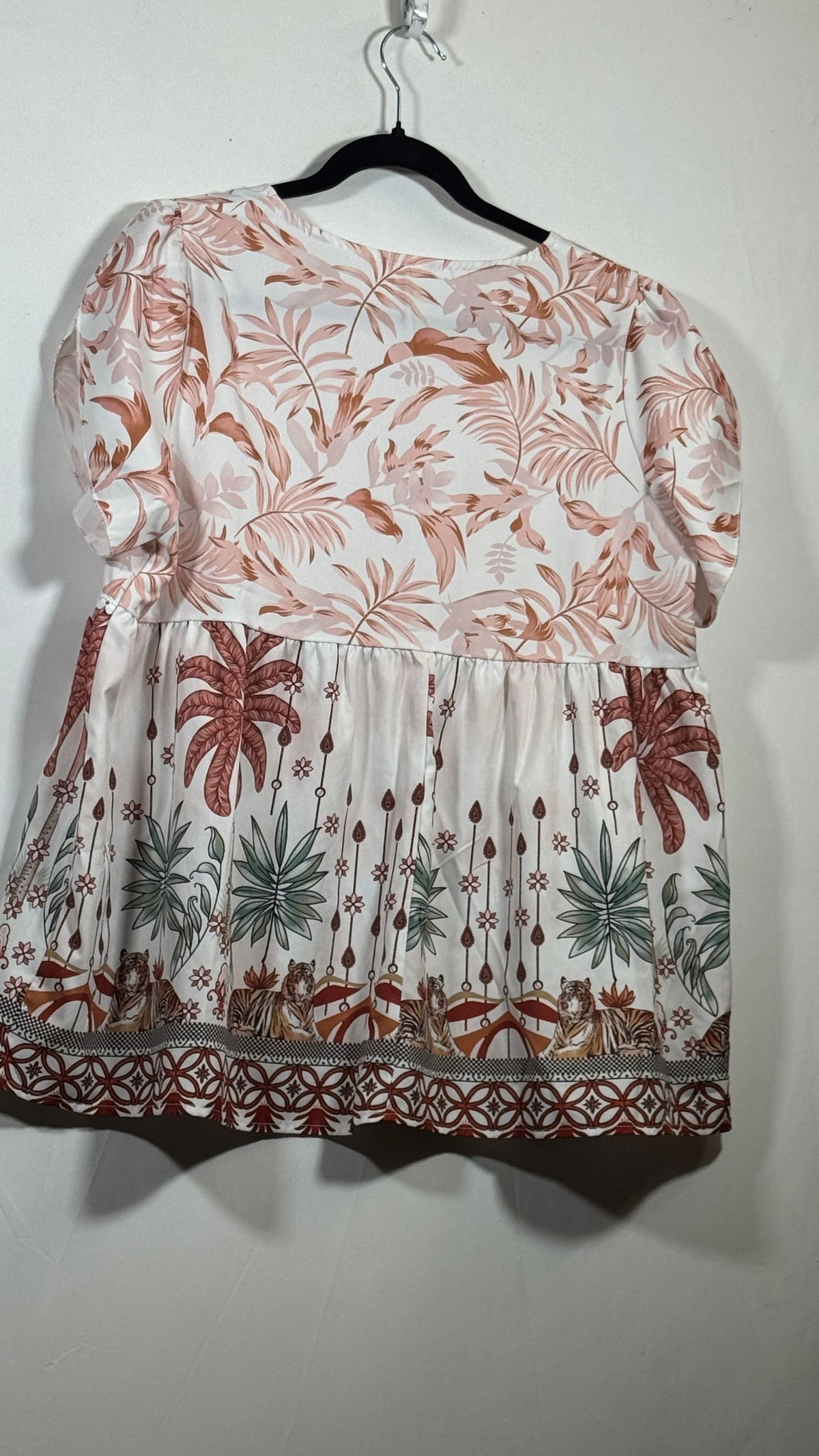 XL Polyester Tropical Leaf Print Button Front Short Sleeve Blouse 528 - Image 3