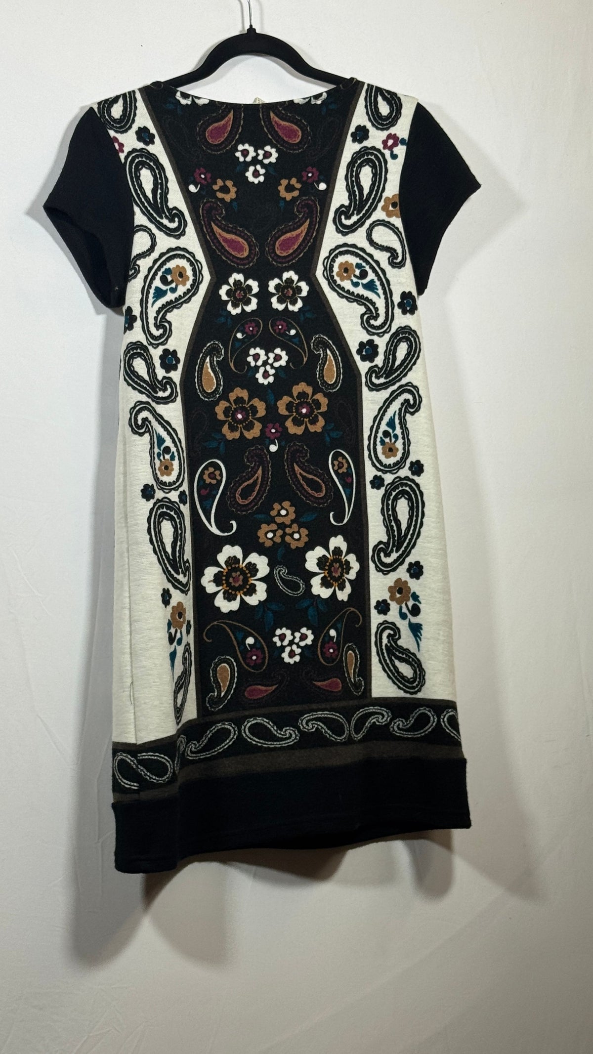 Yumi Women's Dress Paisley Pattern Large Knit Black Floral Peter Pan Collar 526 - Image 2