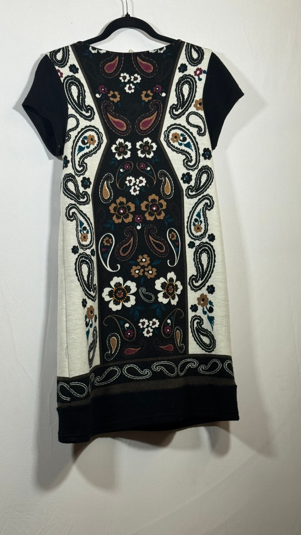 Yumi Women's Dress Paisley Pattern Large Knit Black Floral Peter Pan Collar 526 - Image 3