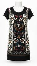 Yumi Women's Dress Paisley Pattern Large Knit Black Floral Peter Pan Collar 526 - Image 1
