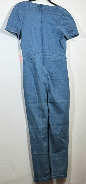 Blashe Denim Jumpsuit Large Blue Short Sleeve Lace-Up Front 525 - Image 3