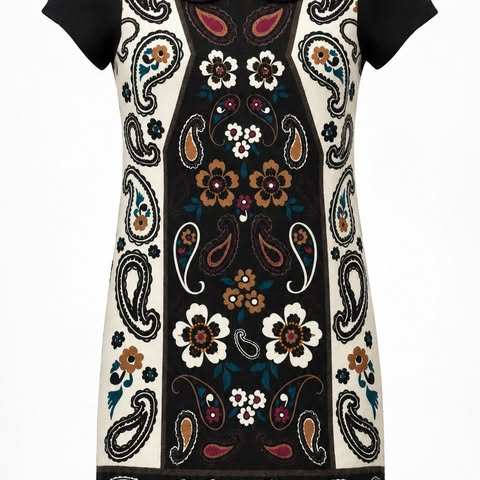 Yumi Women's Dress Paisley Pattern Large Knit Black Floral Peter Pan Collar 526 - Image 7