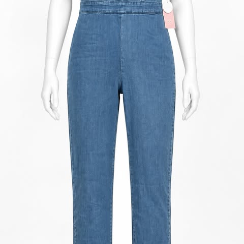 Blashe Denim Jumpsuit Large Blue Short Sleeve Lace-Up Front 525 - Image 5
