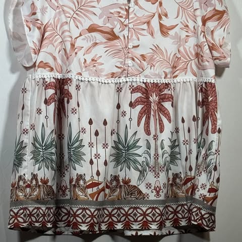 XL Polyester Tropical Leaf Print Button Front Short Sleeve Blouse 528 - Image 4