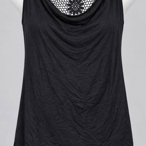 Women's One Size Draped-Neck Sleeveless Top with Crochet Floral Accent 014 - Image 6