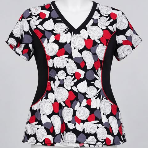Women's Floral-Print V-Neck Scrub Top Medical Uniform 013 - Image 6