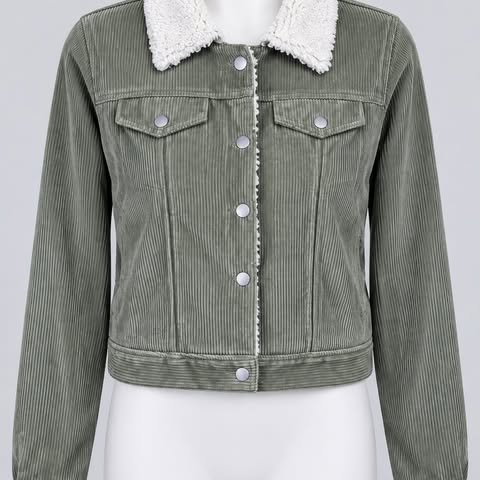 Favlux Medium Olive Green Corduroy Jacket with White Sherpa Lining - Image 7