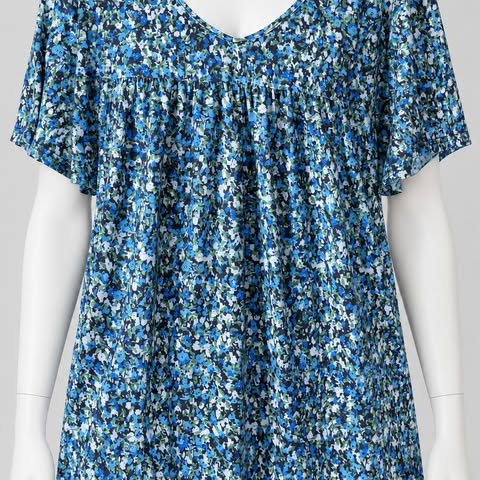 Women's 3XL Floral V-Neck Short Sleeve Blouse 010 - Image 5