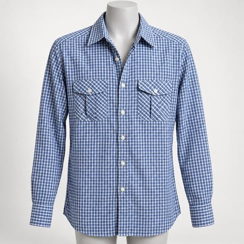 Mens Med Blue Checkered Long Sleeve Button Down Shirt Cotton - Image 6