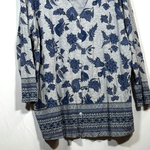 Basic Editions Women's 2X Floral Cotton-Polyester Long Sleeve Shirt - Image 3