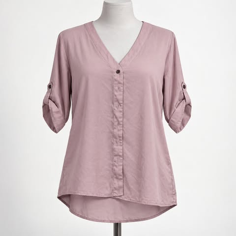SHEIN Curve Women's 1XL Button-Front 3/4-Sleeve Blouse - Image 6
