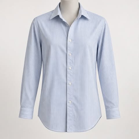 Lands' End Mens Shirt Size 16 Blue White Stripe Cotton Polyester Blend - Image 5
