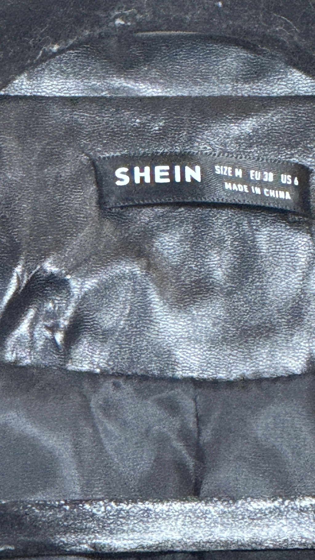 SHEIN Black Faux Leather Jacket Size M Open Front Lapel Collar - Image 4