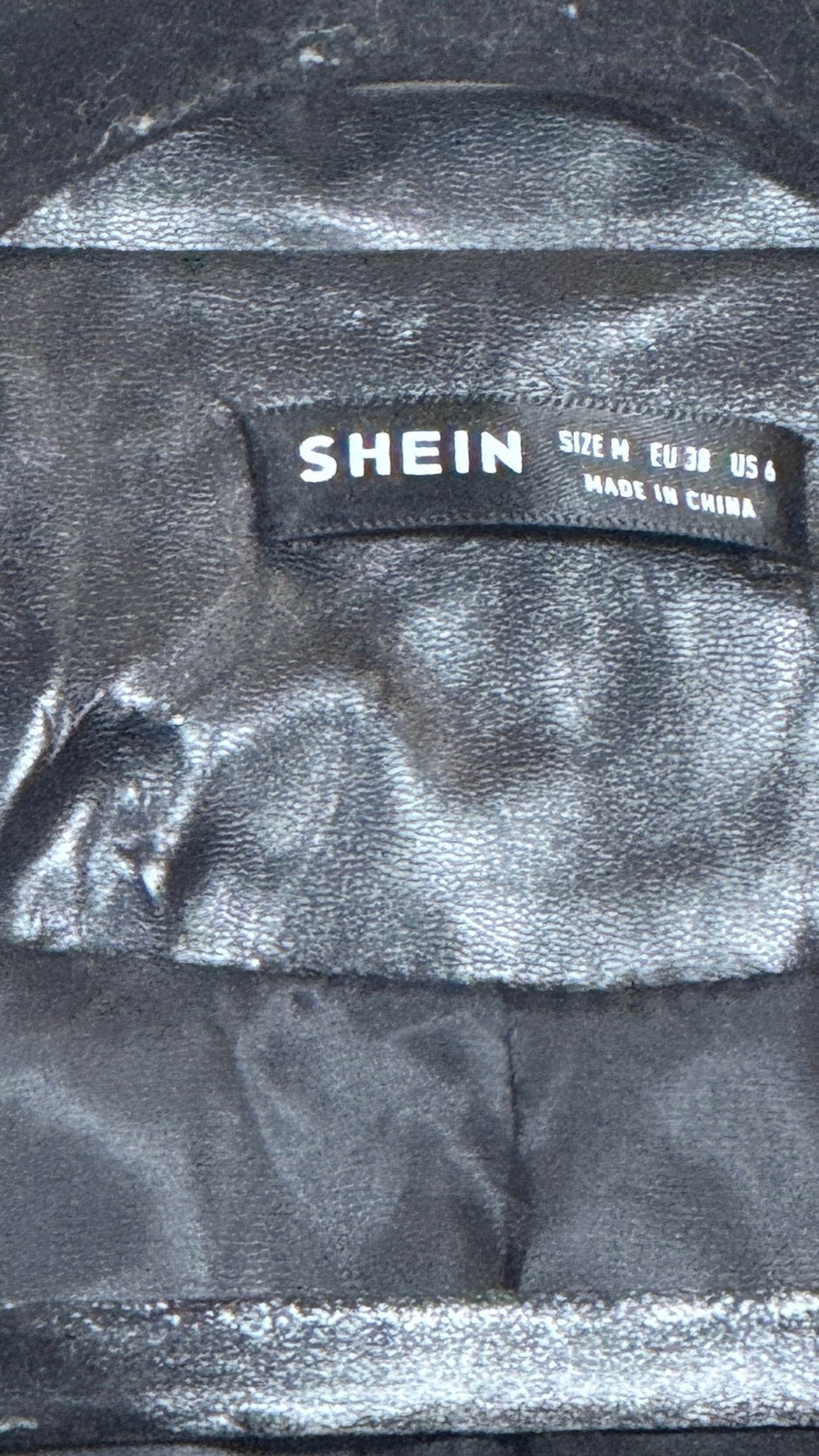 SHEIN Black Faux Leather Jacket Size M Open Front Lapel Collar - Image 4