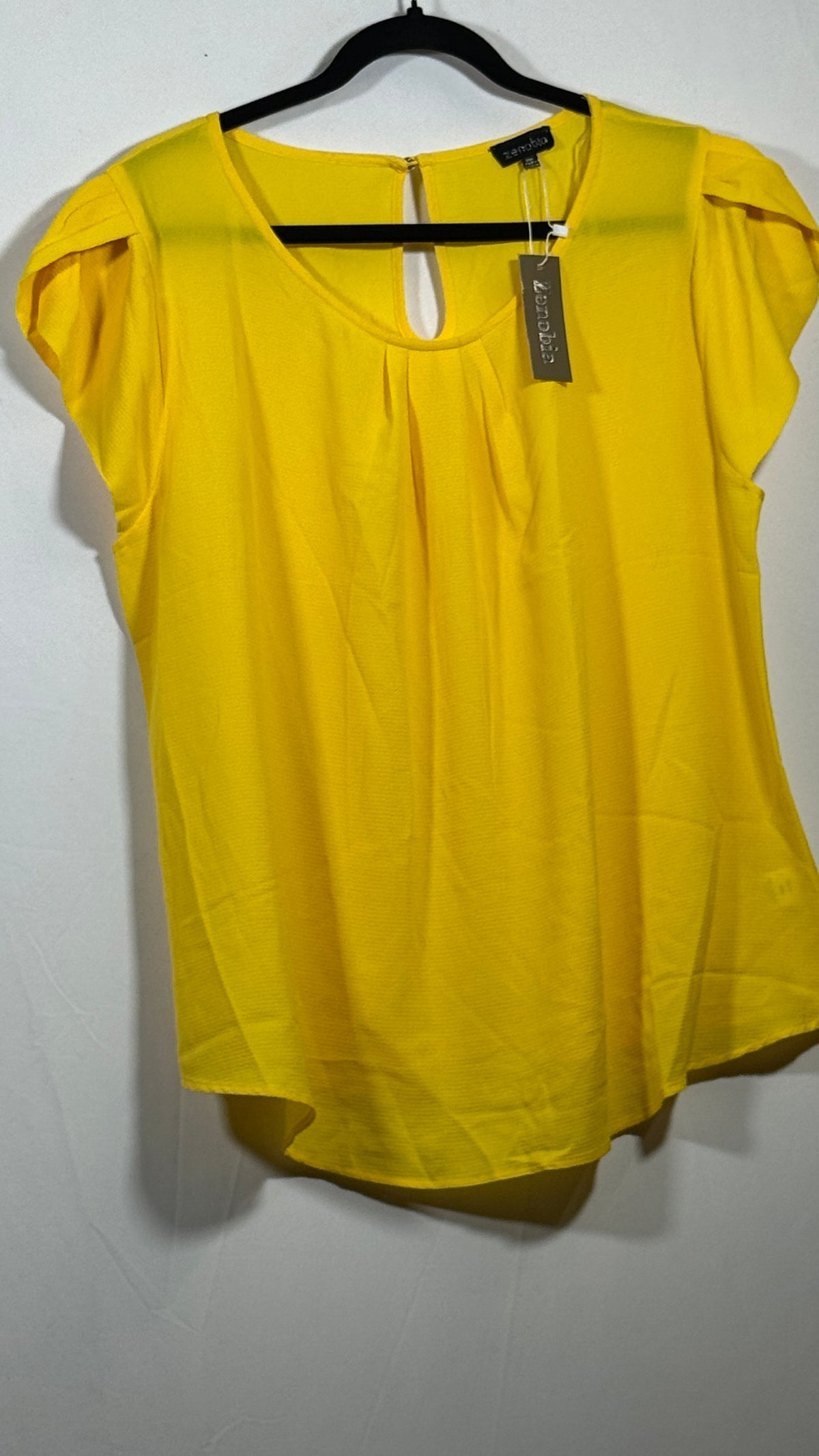 Zanobia XL Yellow Polyester Blouse Short Sleeve Keyhole Back - Image 2
