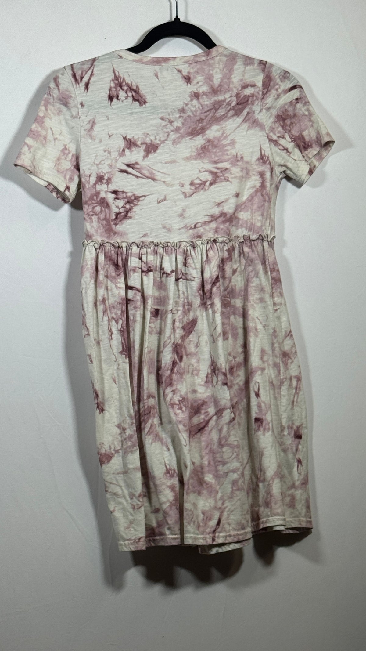 love fire XS pink tie dye dress short sleeve V-neck gathered waist - Image 3