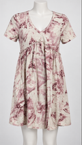 love fire XS pink tie dye dress short sleeve V-neck gathered waist - Image 1