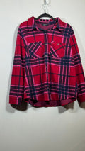Cozy Button-Down Shirt Large Red Pink Navy Plaid Long Sleeve Casual Shirt - Image 1