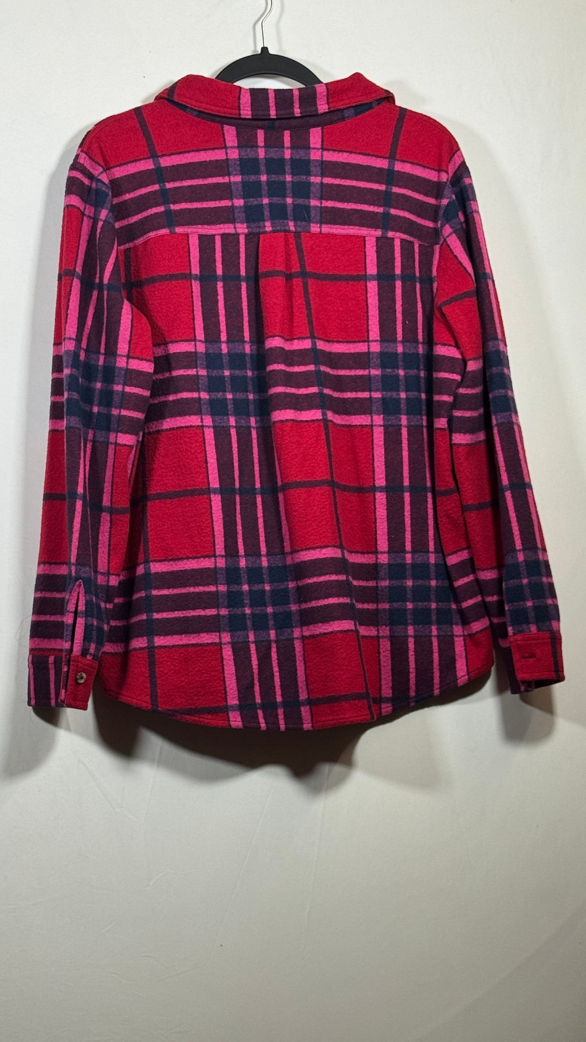 Cozy Button-Down Shirt Large Red Pink Navy Plaid Long Sleeve Casual Shirt - Image 2
