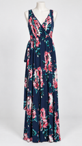 Medium Navy Blue Floral Maxi Dress Sleeveless V-Neck Wrap Style - Image 1