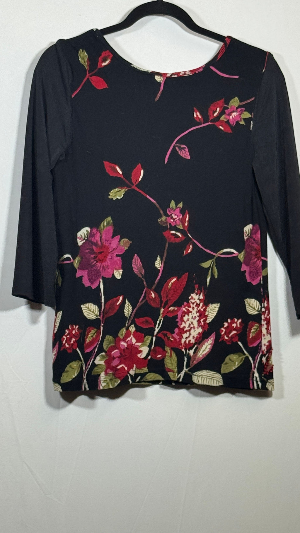 Black Floral Sequin Embellished 3/4 Sleeve Top XL Polyester Spandex - Image 3