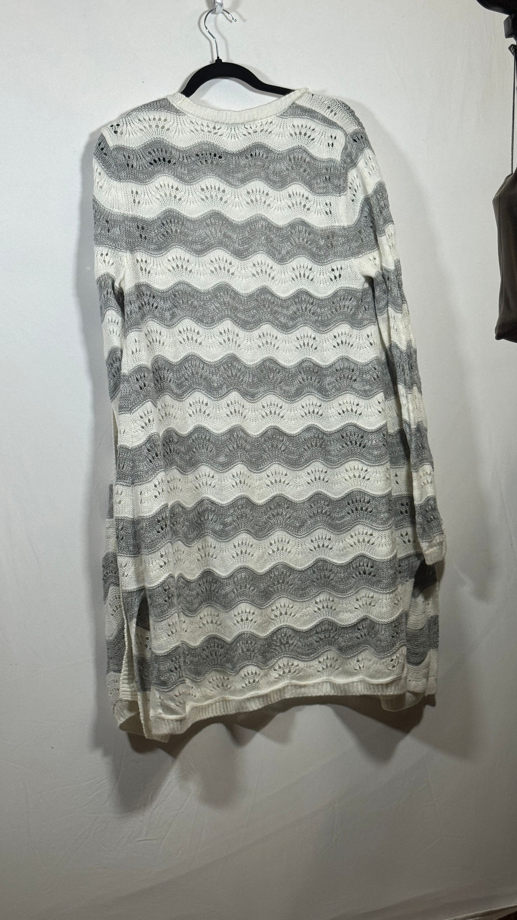 Lucky Brand Gray White Striped Open Front Cardigan Sweater Size L - Image 3