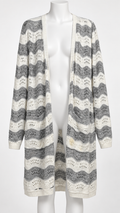 Lucky Brand Gray White Striped Open Front Cardigan Sweater Size L - Image 1
